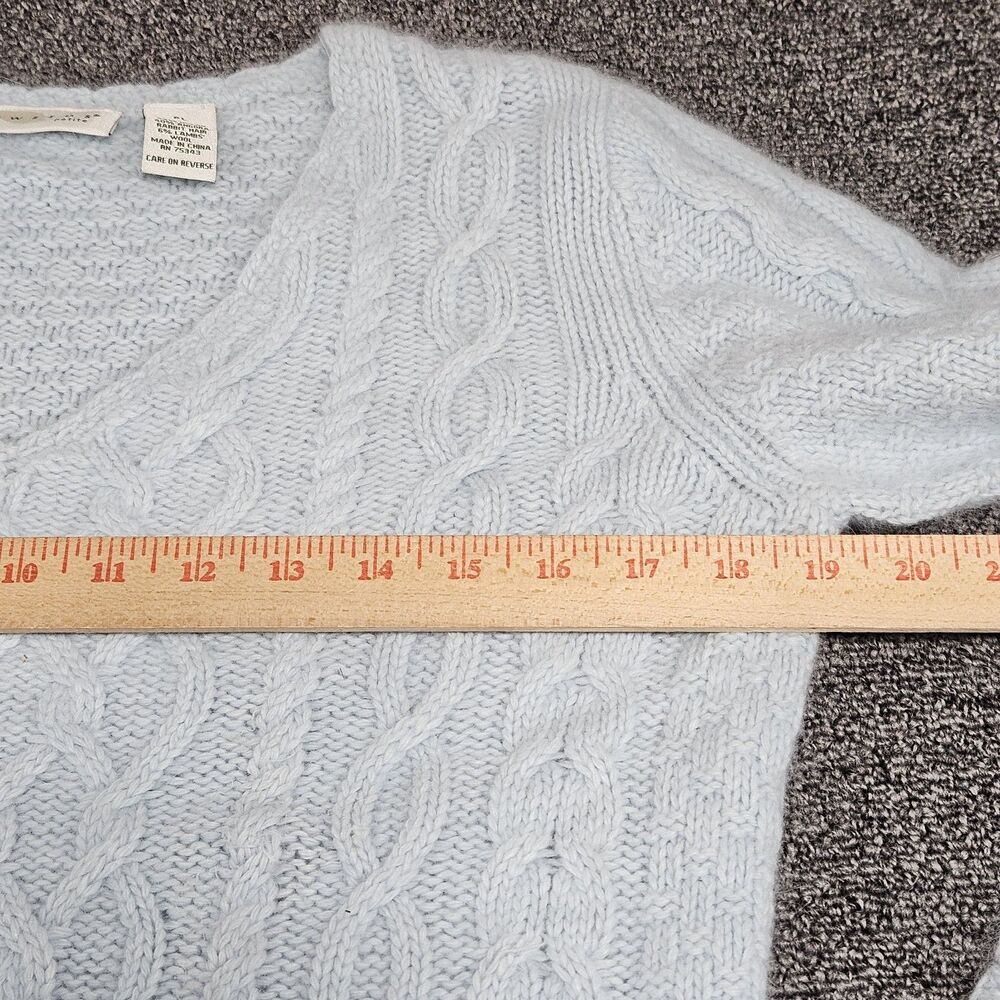 Vtg Tweeds‎ Angora Lambswool Baby Blue Cable Knit V Neck Sweater Crochet Hem PL - Picture 6 of 7